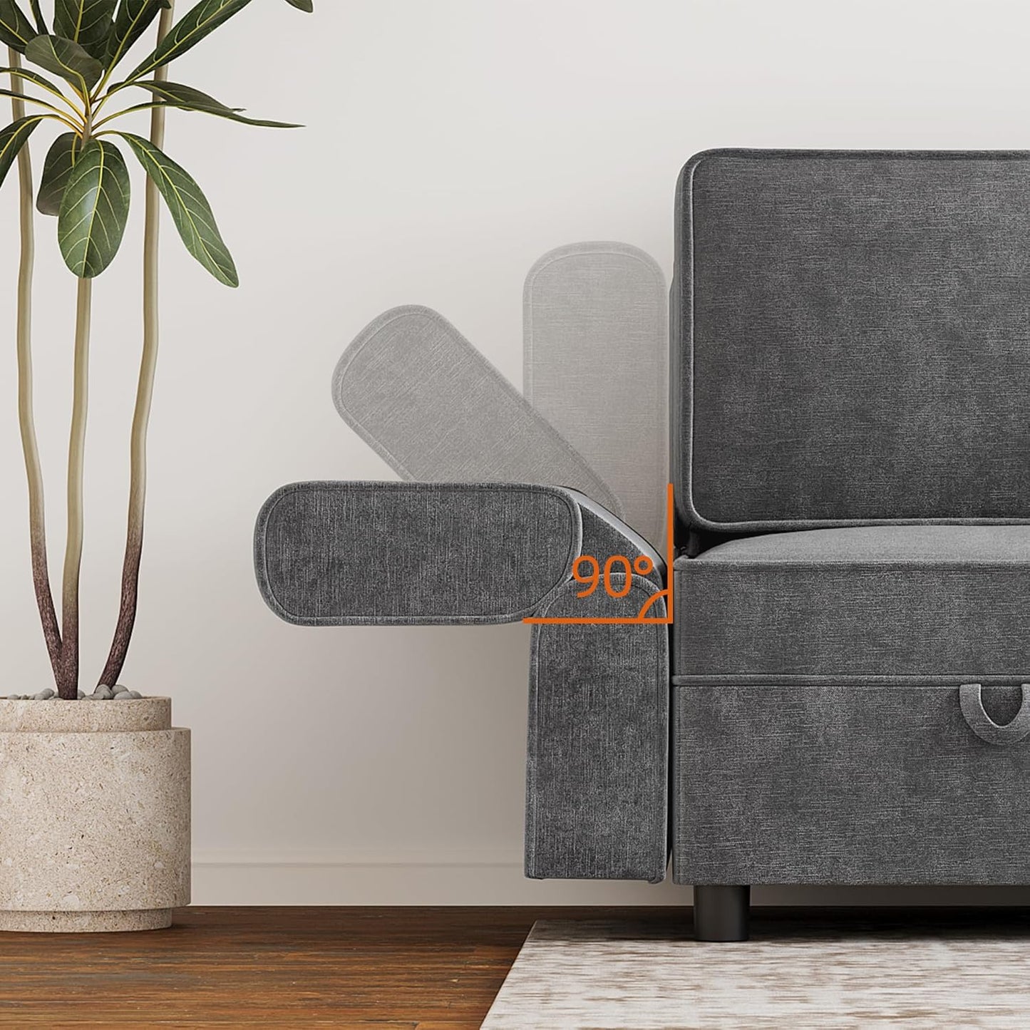 GAOMON Chenille Armrest Module for Modular Sectional Sofa, 90°-180° Adjustable Sofa Armrest, A Pair of Couch Armrests for Sectional Sleeper Sofa, Gray