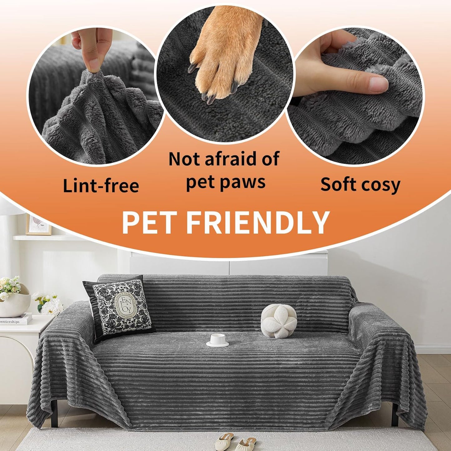 HAOMAIJIA Faux Fur Sofa Covers Couch Covers for 2 Cushion Couch Sofa Pet Friendly Soft Non Slip Couch Cover for Dogs Washable Sectional Couch Covers L Shape Furniture Protector (Grey, 71"x118")