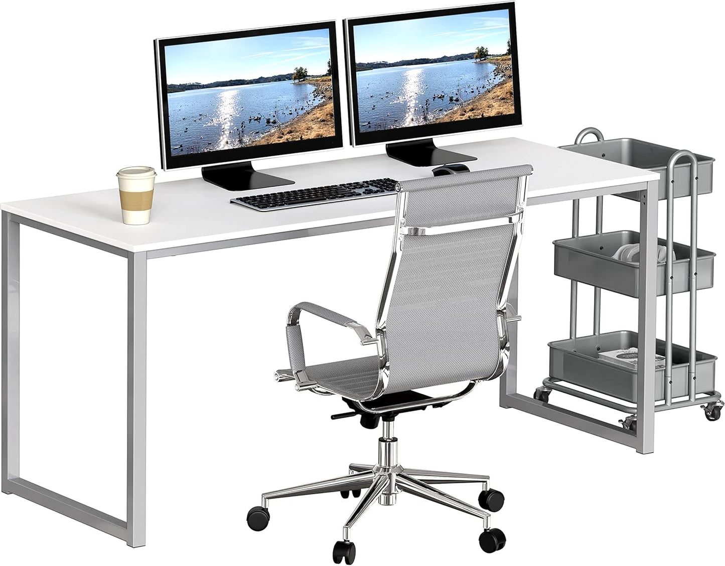 SHW Mission 55-Inch Home Office Computer Desk, White