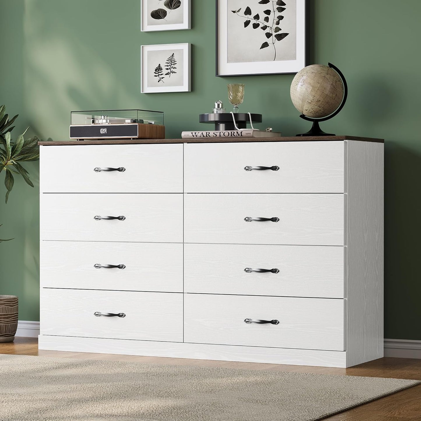 LINSY HOME 8 Drawer Dresser for Bedroom, 54" Wide Chest of Drawers, Modern TV Stand Dressers with Wood Frame and Metal Handles, Large Drawer Organizer for Bedroom, Living Room, White
