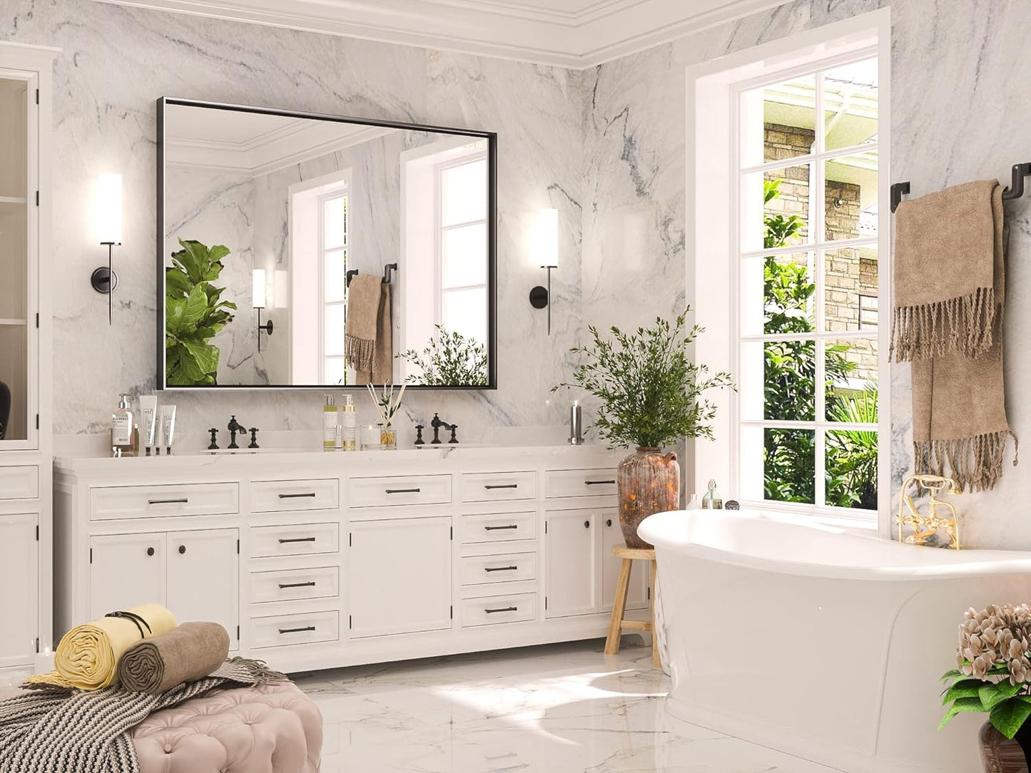 Keonjinn Black Framed Mirror for Bathroom 40 x 30 Inch, Rectangular Wall Mirror for Bathroom, Metal Frame Farmhouse Black Mirrors for Over Sink Large Decorative Rectangle Mirrors