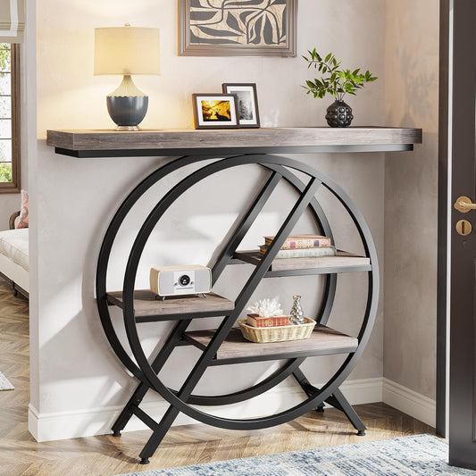 Tribesigns 40-Inch Console Table, 4-Tier Entryway Table with Storage Shelves, Industrial Hallway Sofa Table with Geometric Metal Frame, Accent Table for Living Room, Entryway (Gray)