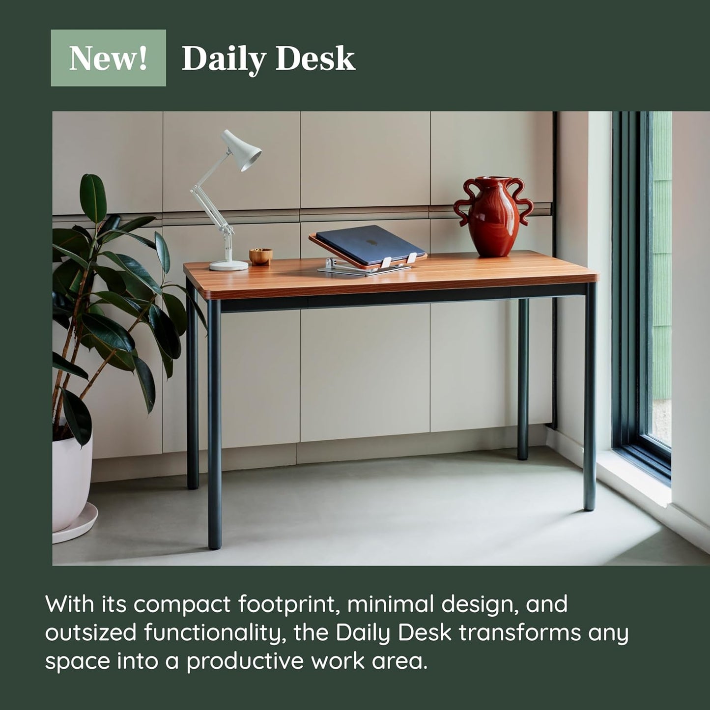 Branch Daily Desk - Functional at Home Office Desk with Effortless Assembly, Timeless Design, Rounded Corners, and Built-in Cable Notch - 48” W x 28.5” H x 24” D - Charcoal Work Table