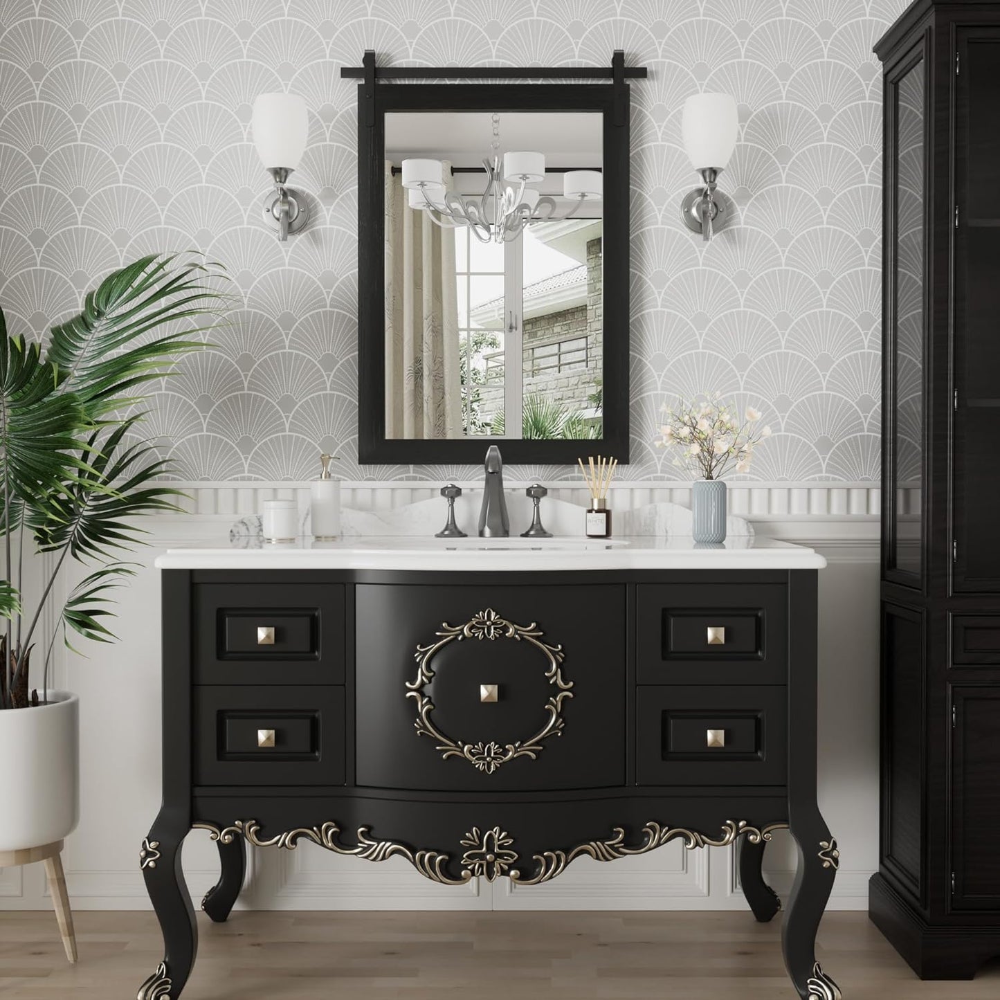 PAIHOME Black Farmhouse Mirror for Bathroom, 22x30INCH Wood Framed Rectangle Bathroom Mirrors for Vanity, Barn Door Style Mirrors Wall Mounted Dresser Decor Mirror Living Room Bedroom Vertical