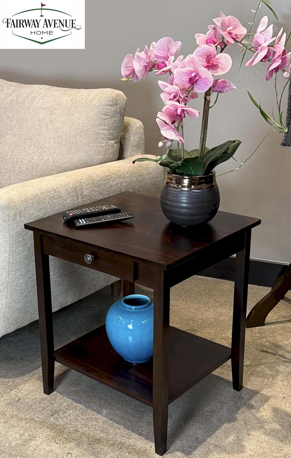 2-Tier Solid Acacia End Table w/Drawer