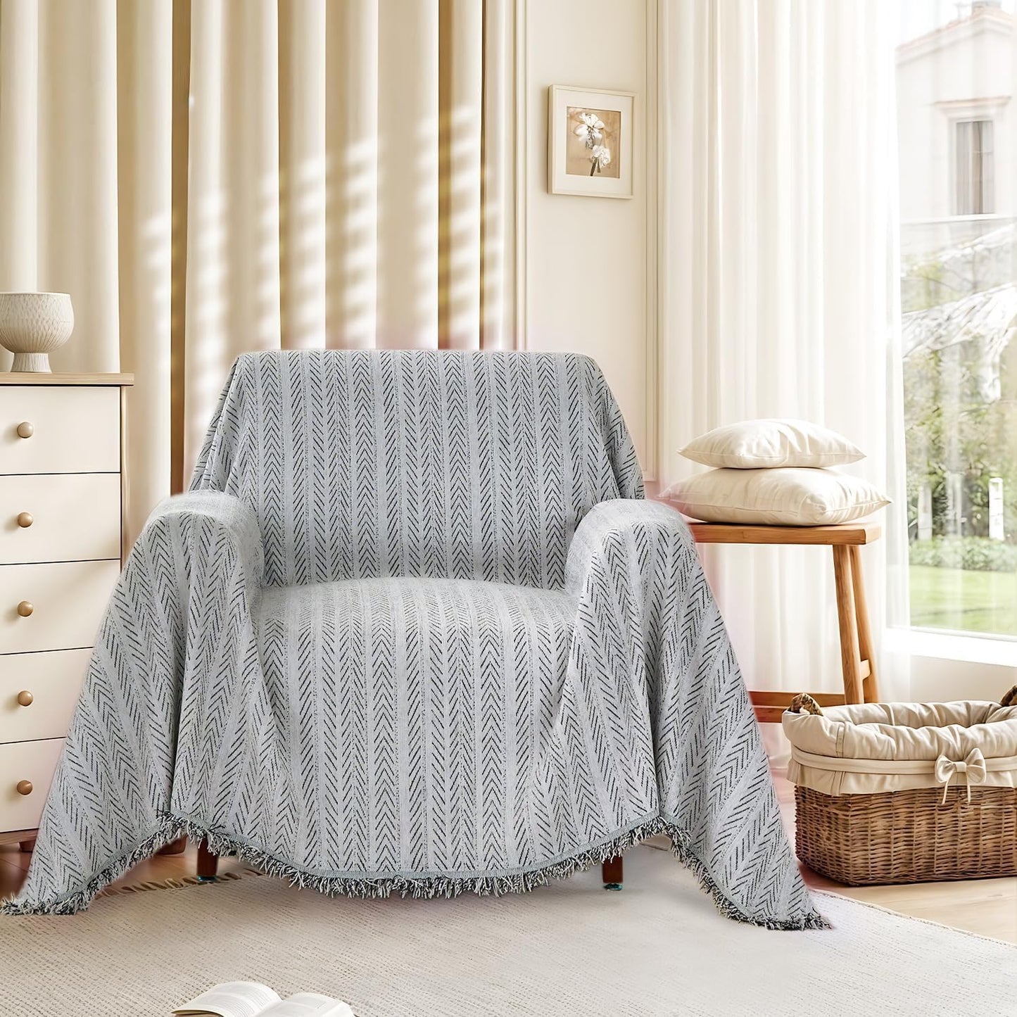 Nobildonna Sofa Chair Cover Waterproof Soft Thicken Chenille Cushion Couch Cover with Tassels,Washable Sofa Slipcovers for Armchair Recliner Sectional Furniture Protector, Gray 71"x71"