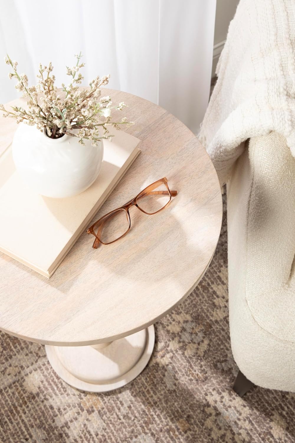 Kate and Laurel Wegner Traditional Wooden Round Side Table, 16 x 26, Whitewash, Elegant and Durable Pedestal Table for Use as Living Room End Table, Plant Stand, or Bedroom Nightstand