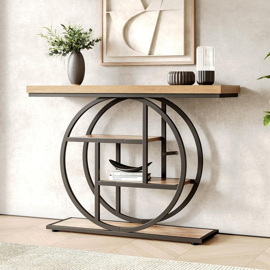 LITTLE TREE Console Table, 4-Tier Entryway Table Behind Couch Table, 41.3-Inch Farmhouse Sofa Table for Living Room, Foyer Hallway Table for Entrance, Walnut and Black