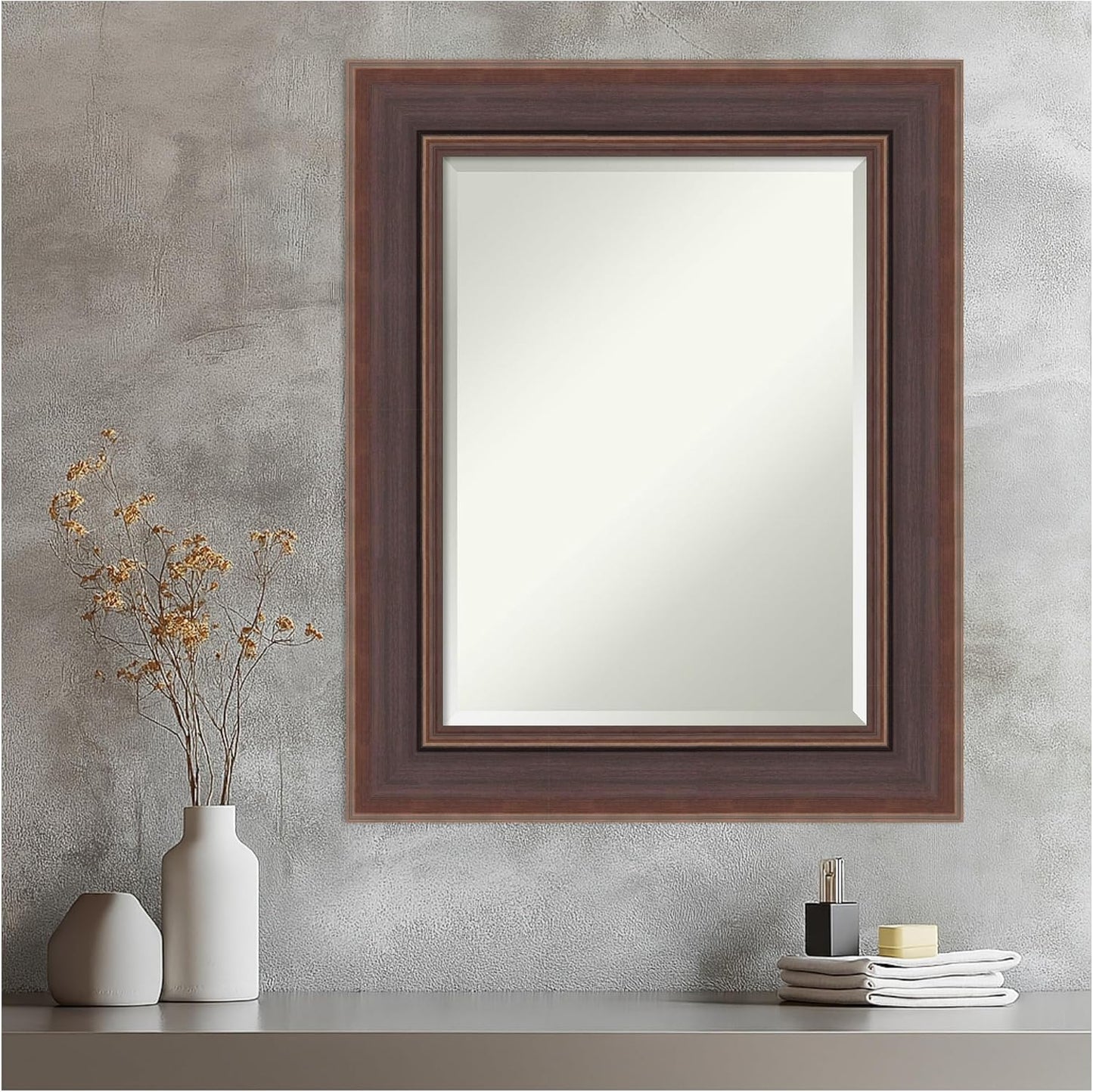 Amanti Art Brown Wall Mirror 32x26 Moab Brown Bronze Rectangle Bathroom Mirror for Wall Decor Living Room, Medium Modern Frame, Hangs Horizonally and Vertically, Bathroom Decor, Beveled Edge