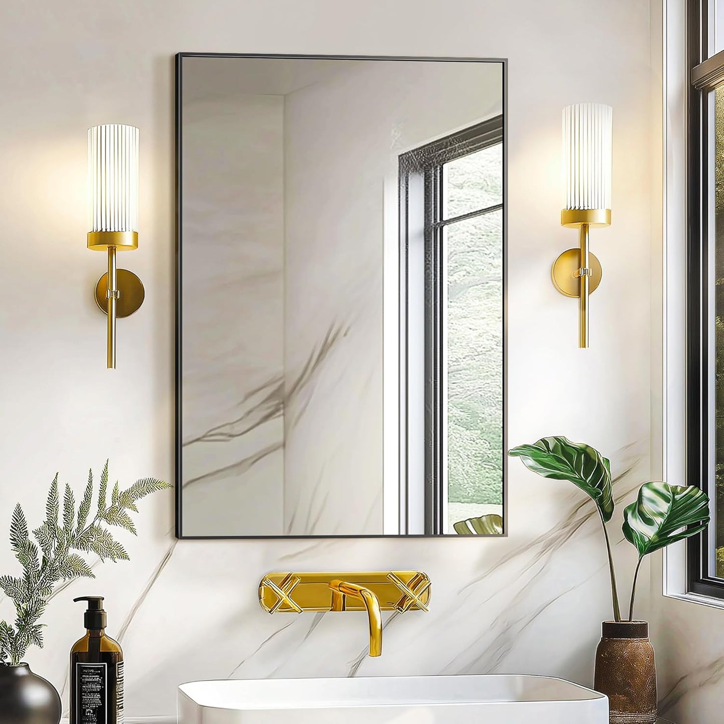 Bathroom Vanity Mirror for Wall, 20" x 30" Metal Framed Rectangular Bathroom Wall Mirror for Over Sink, HD Shatterproof Glass, Hangs Horizontally or Vertically(Black)