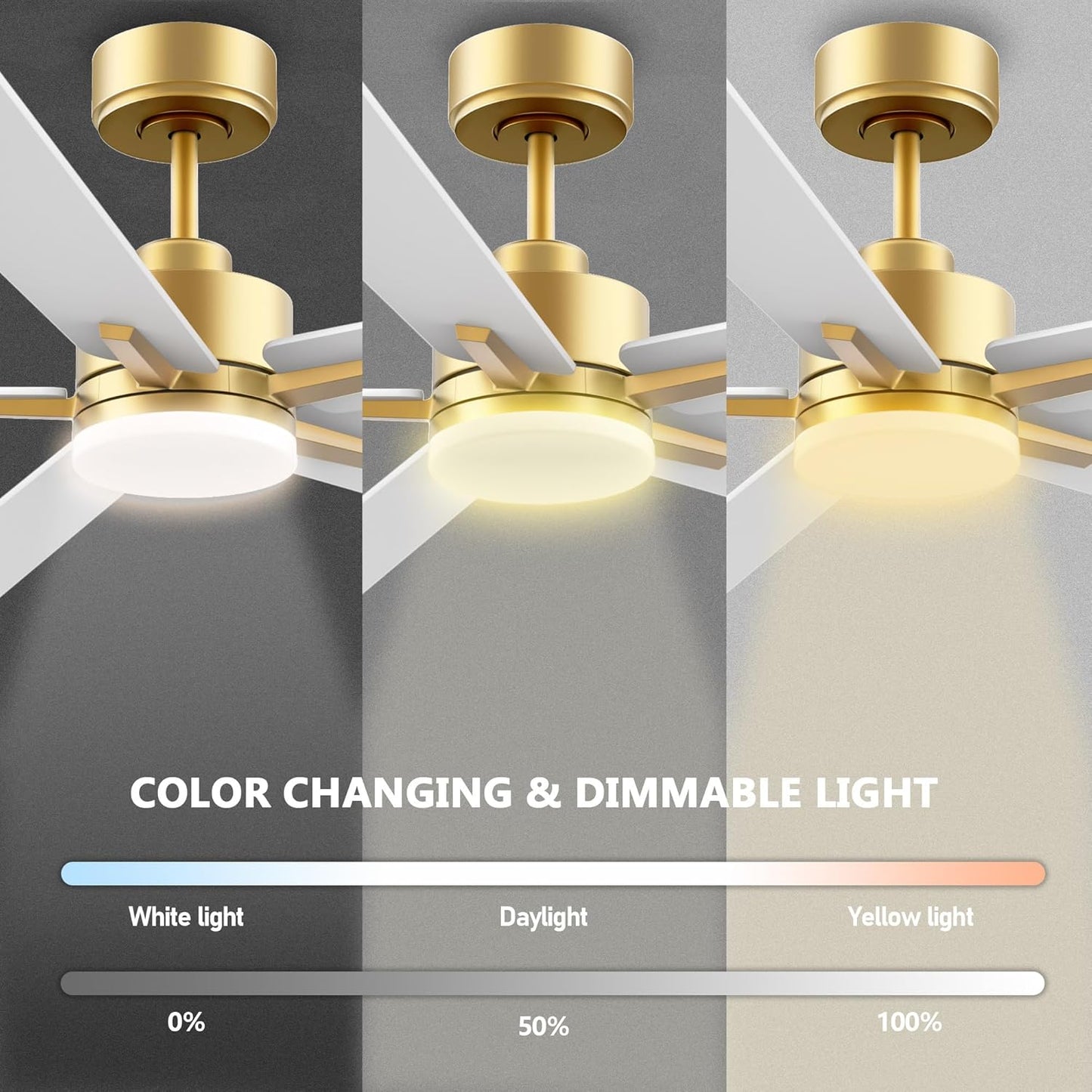 72" Large Smart Ceiling Fan with Lights Remote,Silent DC Motor,Control via Voice Alexa Google App,Outdoor Indoor Gold White Ceiling Fans for Large Modern Living Room Patio,Dimmable,5 Blades in Black