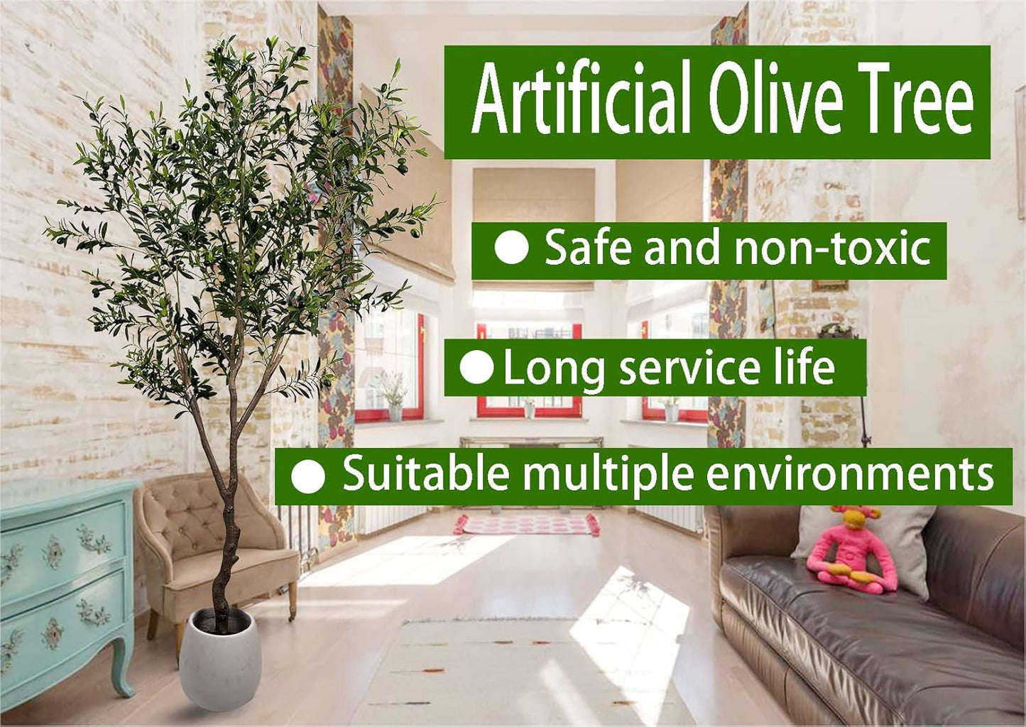 Artificial Olive Tree 7ft(82in,2200+Uv Protection Leaf) Tall,Faux Olive Tree Indoor Artificial Tree for Modern Home Office Living Room Floor Decor Indoor