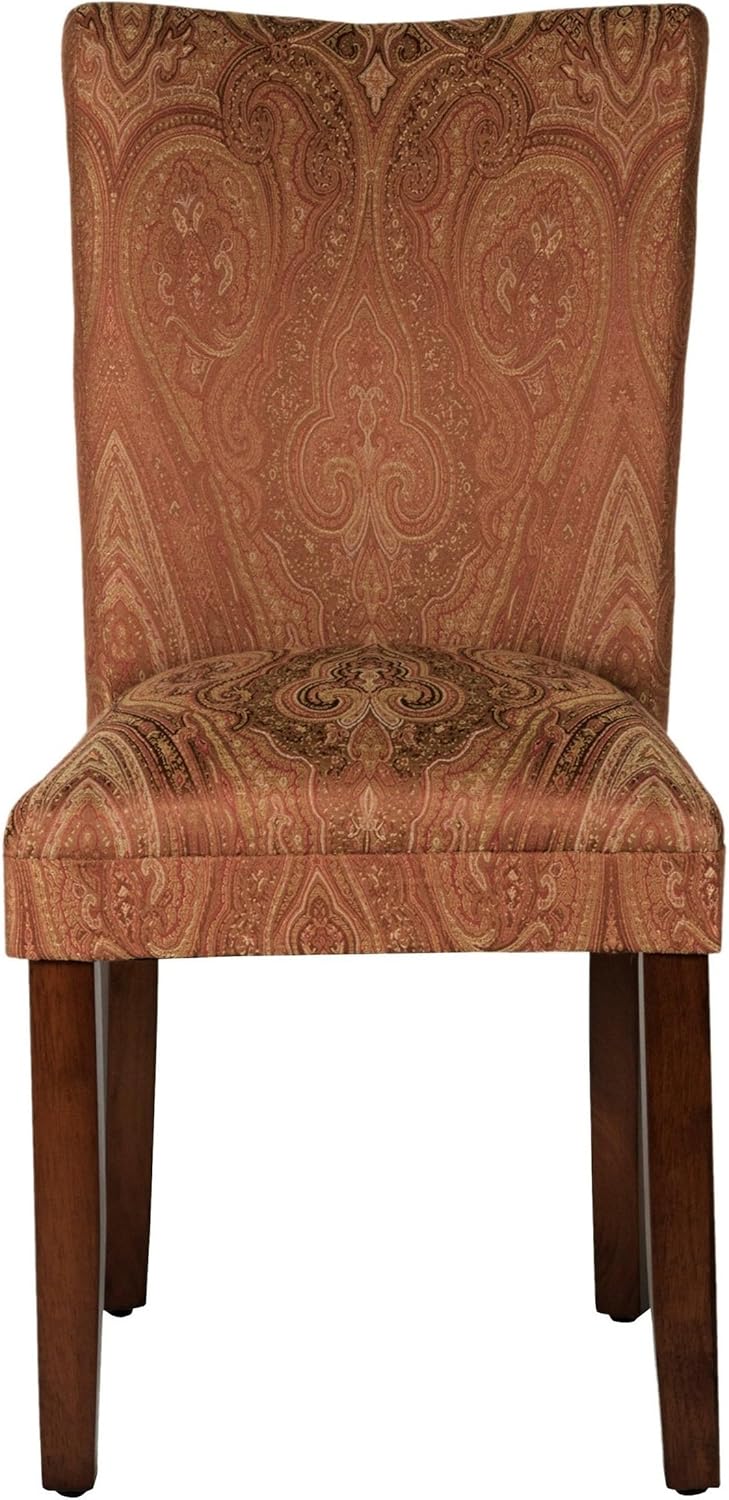Homepop Home Decor |K1136-F765 | Classic Upholstered Parsons Dining Chair | Single Accent Dining Chair, Red & Gold Damask
