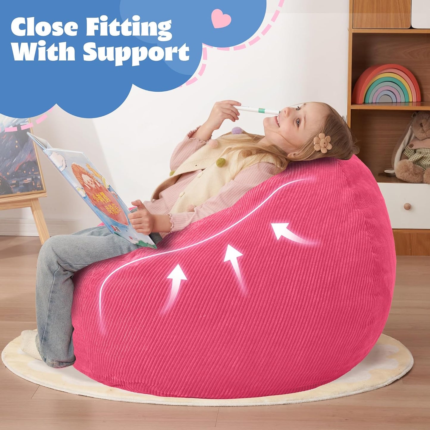 HABUTWAY 2 FT Bean Bag Chair,Giant Bean Bag Chairs,Big Bean Bags with Memory Foam Filled, Large Beanbag Chairs with Soft Corduroy Cover-Pink