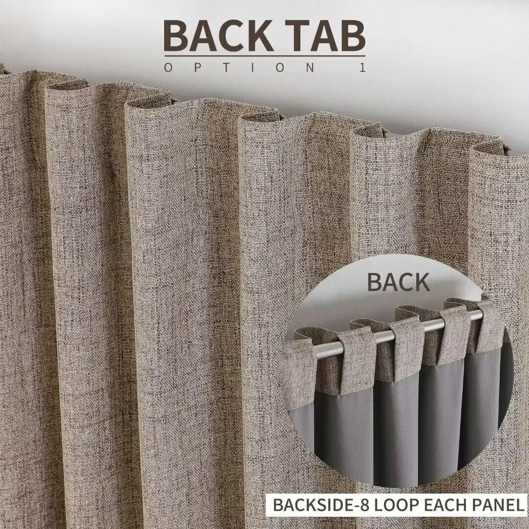 Joydeco Natural Linen Curtains 120 inch Length 2 Panels Set Burg 100% Blackout Patio Door Curtain Room Darkening Sliding Door Curtains Thermal Insulated Back tab Rod Pocket(105x120 inch, Linen)