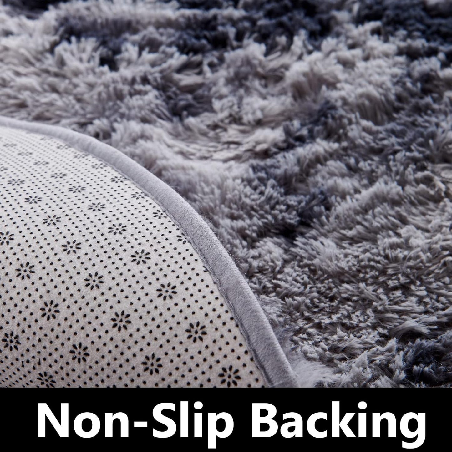 FJZFING Tie-Dyed Dark Grey Round Rug Ultra-Soft Plush Modern 7x7 Circle Area Rug for Kid's Bedroom, Fluffy Shag Circular Rug for Nursery Room, Non-Slip Tie-Dyed Dark Grey Rug for Teen's Room