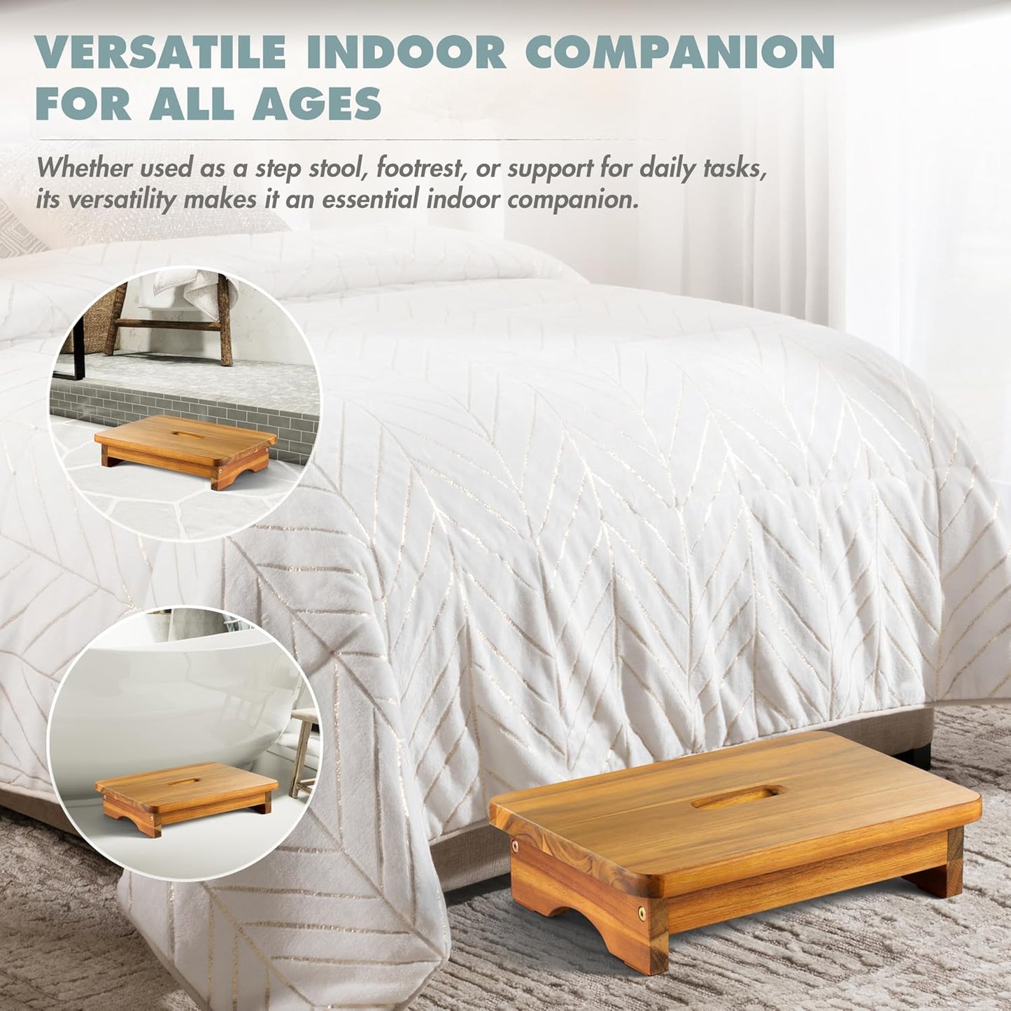 Wooden Step Stool, 3.5'' One Step Stool for Adults, Wooden Bedside Step with 550 Lbs Load Capacity, Heavy Duty/Portable/Nonslip/Durable Construction for Bedroom/Kitchen