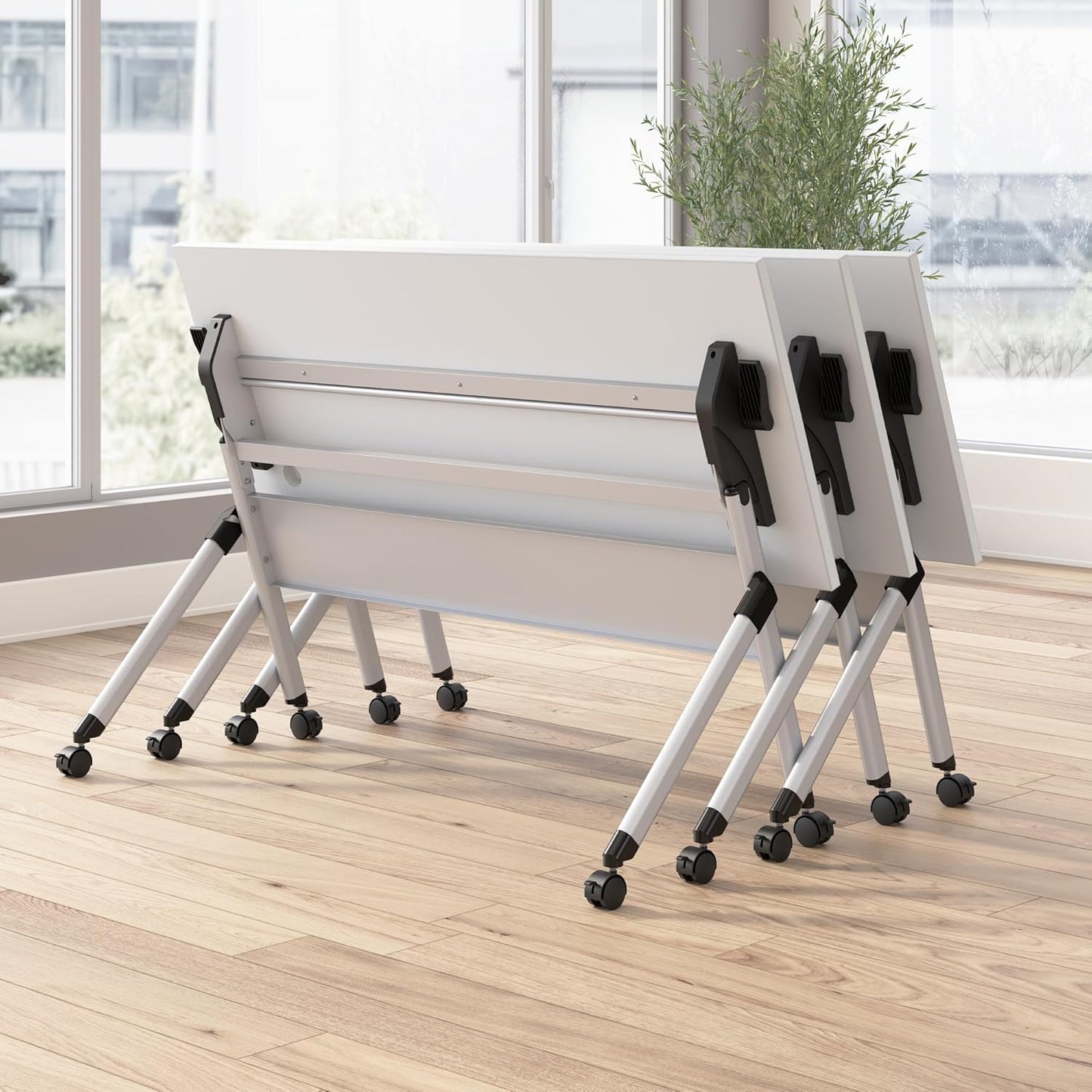 Bush Business Furniture Folding Training Table, 72 inch Desk, Commercial-Grade Bundle for Office or Classroom, Envision Collection, White