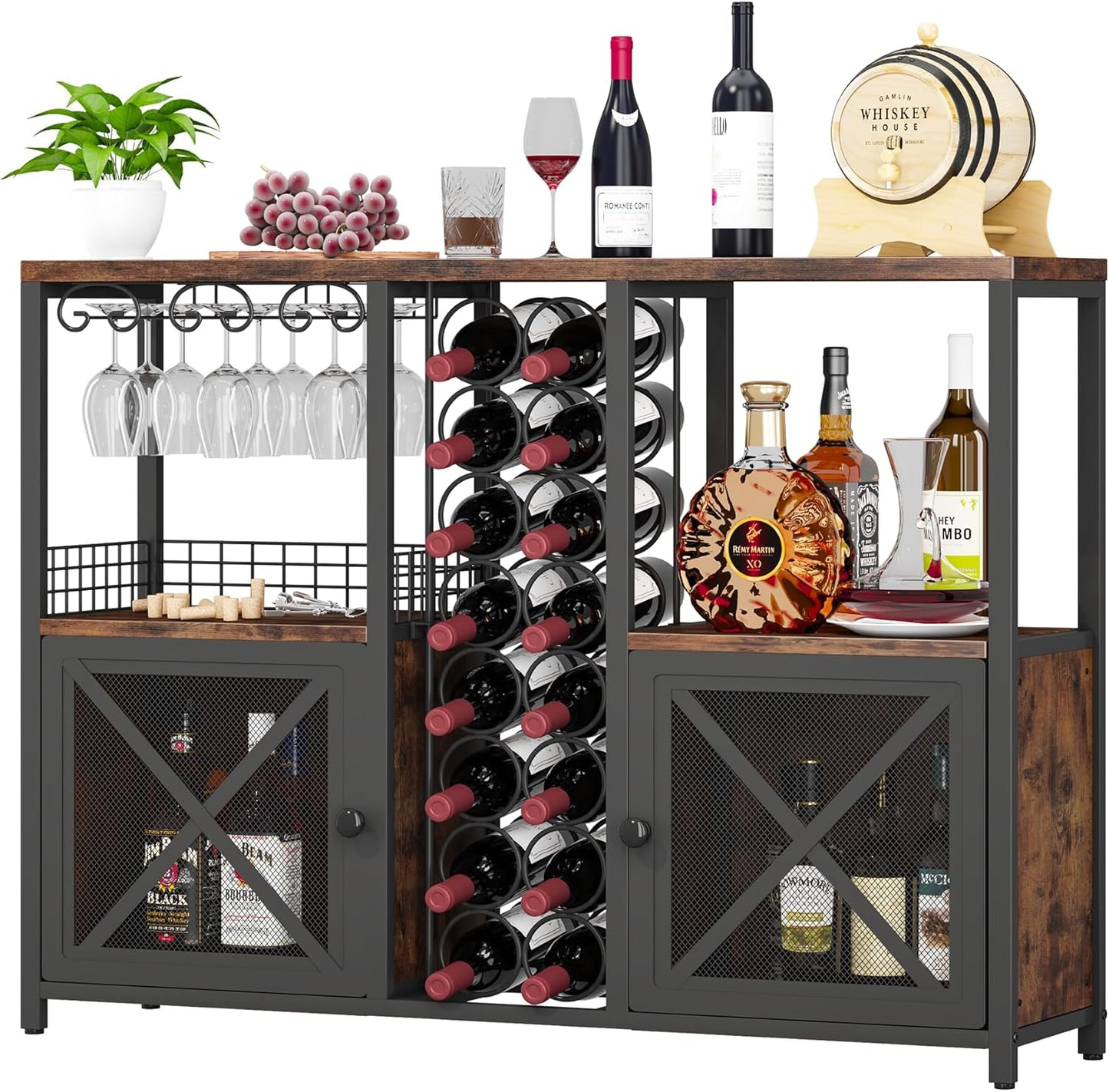 Homeiju Mini Bars for Home, Wooden Coffee Bar Cabinet, Modern Liquor Cabinet for Liquor and Glasses, Farmhouse Buffet Wine Cabinet with Storage Sideboard for Home Kitchen Dining Room