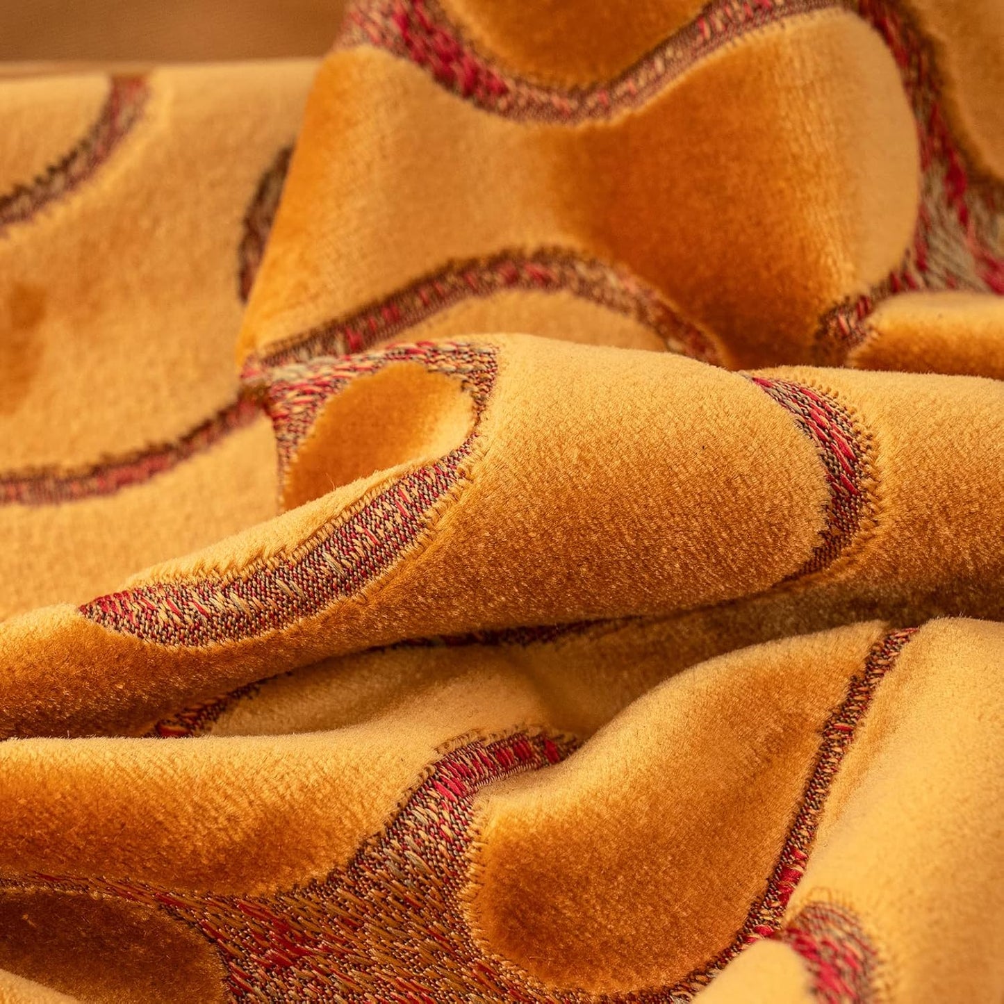 Yangest Orange Yellow Square Throw Pillow Cover Wavy Velvet Cushion Cover Modern Zippered Pillowcase for Sofa Couch Bedroom Living Room Chair, 18 x 18 Inch