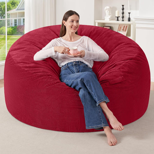 HABUTWAY 5FT Bean Bag Chair,Giant Bean Bag Chairs for Adults,Big Bean Bags with Memory Foam Filled, Large Beanbag Chairs with Soft Corduroy Cover-RED
