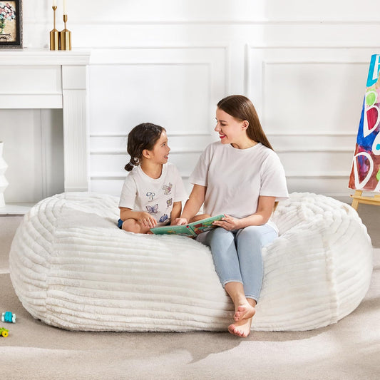 Hobestluk 4FT Bean Bag Chairs Adult Bean Bag with Portable Handle Comfy Large Bean Bag Chair with Removable Cover for Living Room Bedroom or Reading Nook (Stripe White, 4FT)