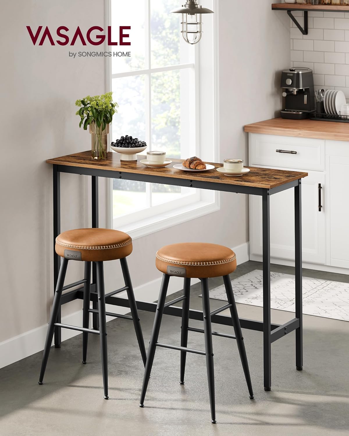 VASAGLE Bar Table, Narrow Long Kitchen Dining Table, Sturdy Metal Frame, Industrial, 15.7 x 47.2 x 35.4 Inches, Rustic Brown and Ink Black ULBT120B01