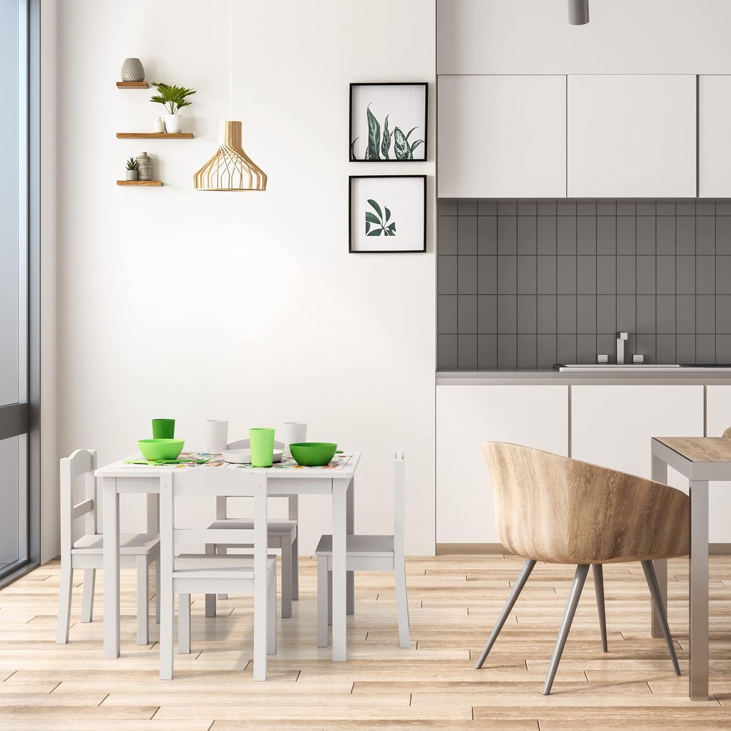 Humble Crew Kids Wooden Table and 4 Chairs Set, White - Kids Table and Chair Set for Toddlers and Children for Arts, Crafts, and Snack Time - Sturdy, Durable Toddler Activity Table