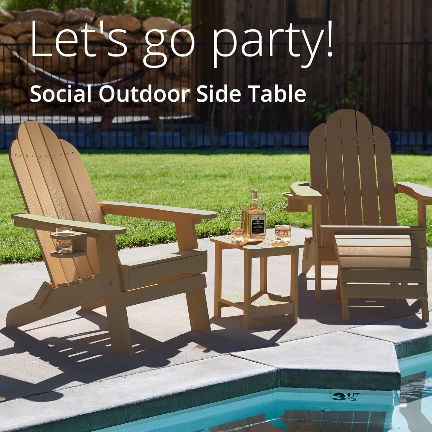 LUE BONA Adirondack Outdoor Side Table, 2-Tier Brown HDPS Patio End Table Weather Resistant, Morden Side Table for Patio, Pool, Porch