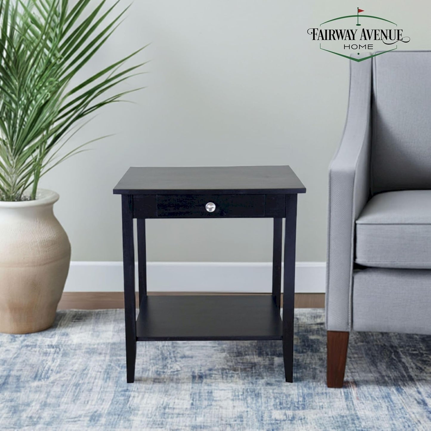 2-Tier Solid Acacia End Table w/Drawer