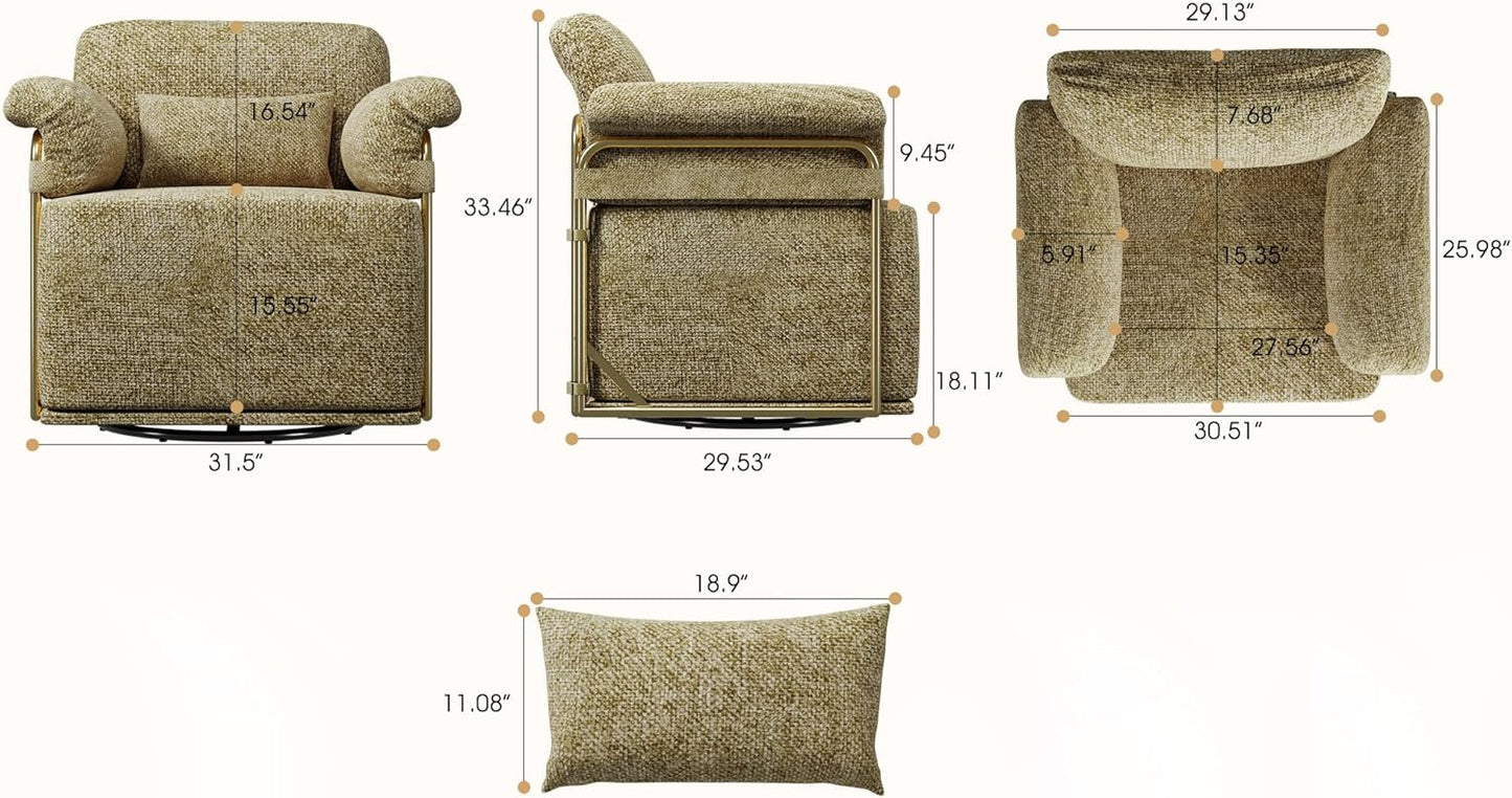 KEIKI Modern Comfy Swivel Accent Reading Chair with Waist Pillows, 360°Square Upholstered Barrel Armchair Single Club Lounge Sofa Chairs for Living Room,Bedroom,Office,Brown