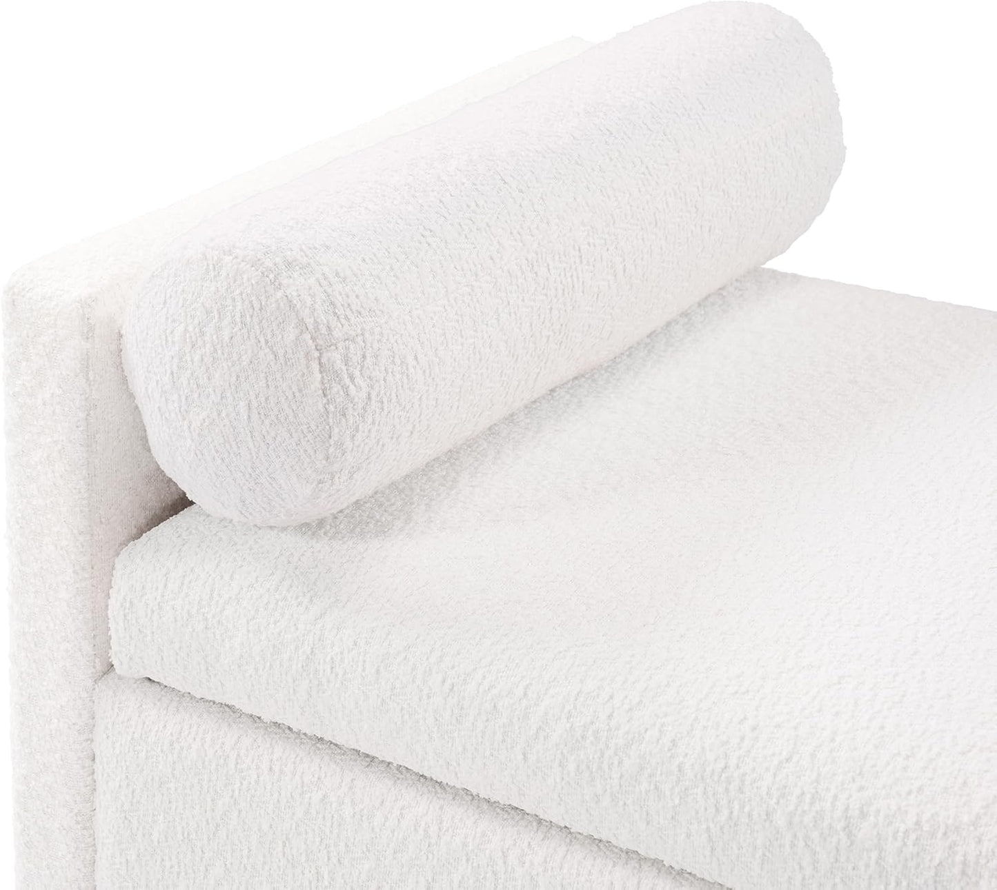 Merax Boucle Upholstered Storage Ottoman Bench 50.8" End of Bed Bench with 2 Round Pillows & Solid Wood Legs, Ample Hidden Storage Space, for Entryway Bedroom, Ivory