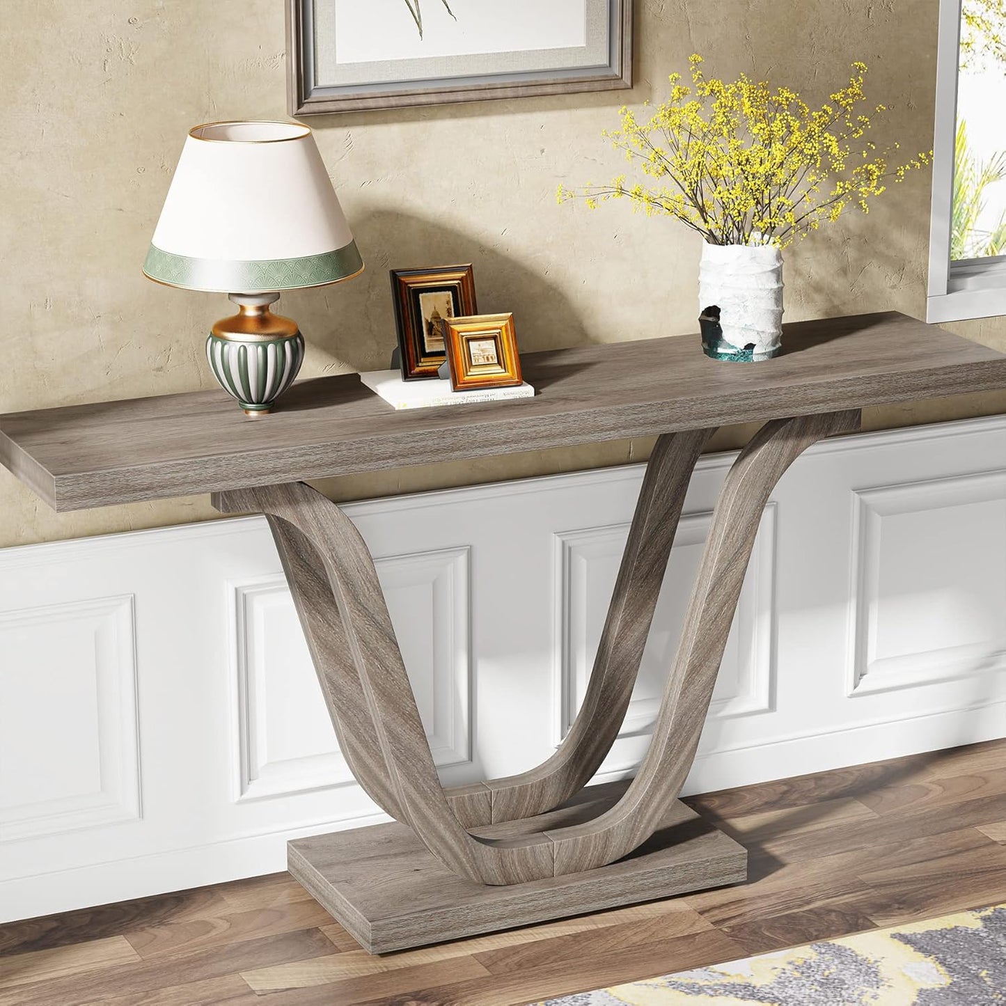 Tribesigns Farmhouse Console Table, 55 Inch Wood Sofa Table Entryway Table, Modern Narrow Hallway Tables Foyer Tables for Entryway, Living Room, Light Grey