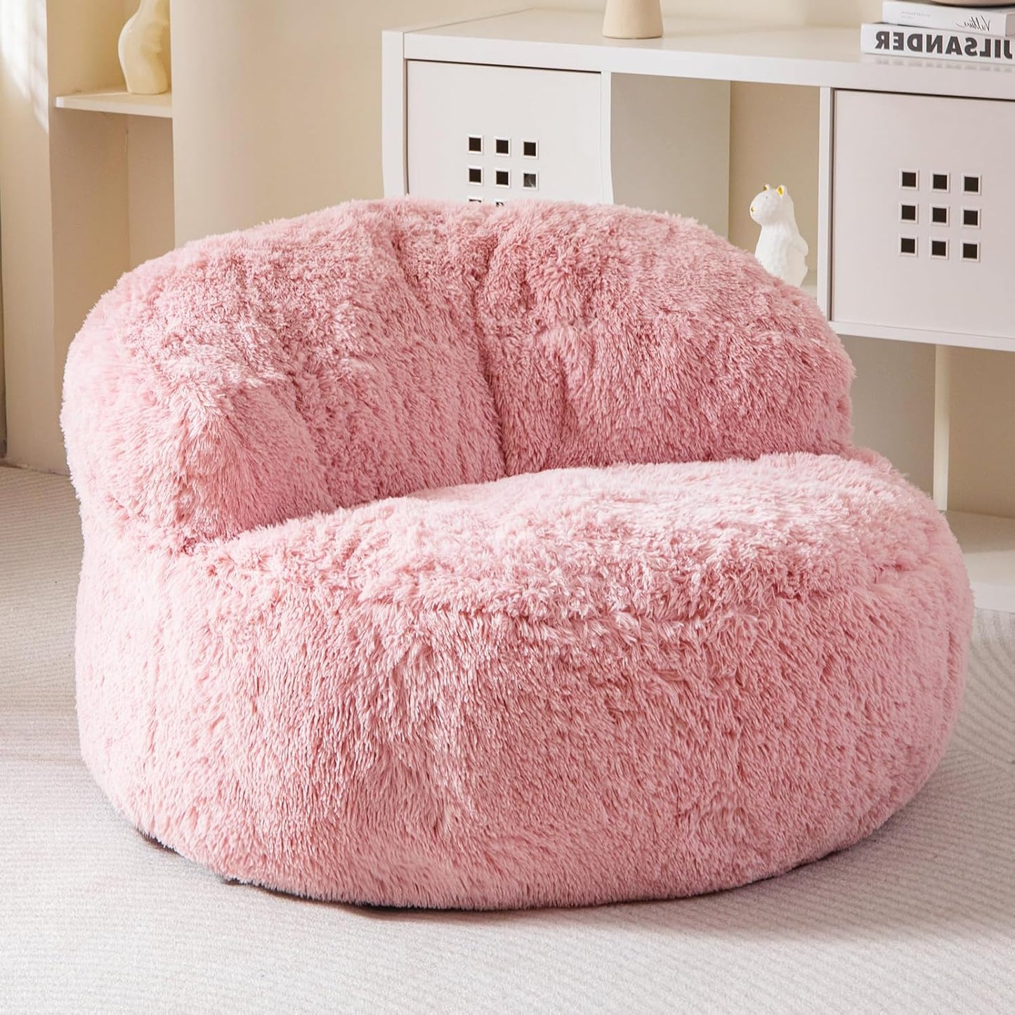 BYBYME Giant Bean Bag Chair, Faux Fur Bean Bag Couch with Filler Large Living Room Bean Bag Chairs for Adults, Big Lazy Sofa Accent Chair with Pocket Floor Chair