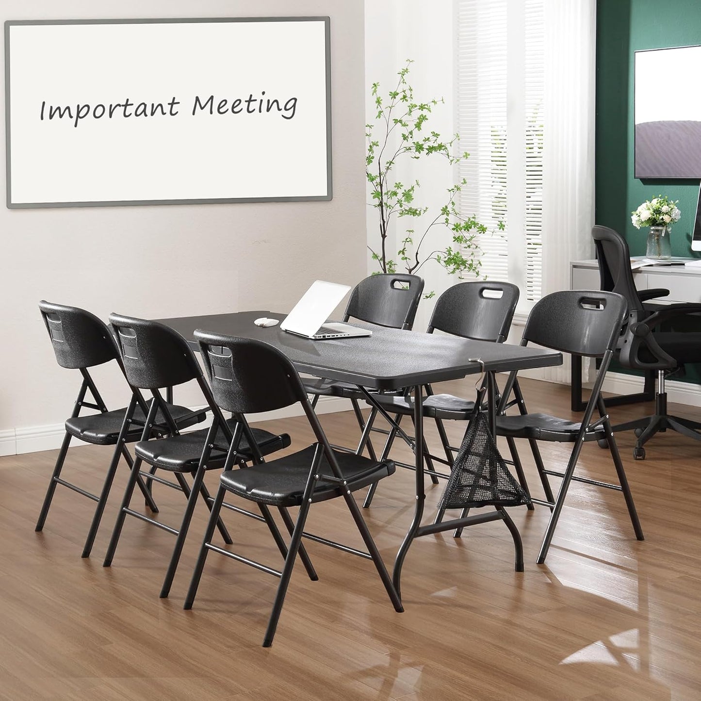 VECELO 4 Pack Folding Chairs, Indoor/Outdoor Use Plastic Seat with Steel Frame, for Events, Office, Wedding, Party, Stackable & Portable, Matte Black