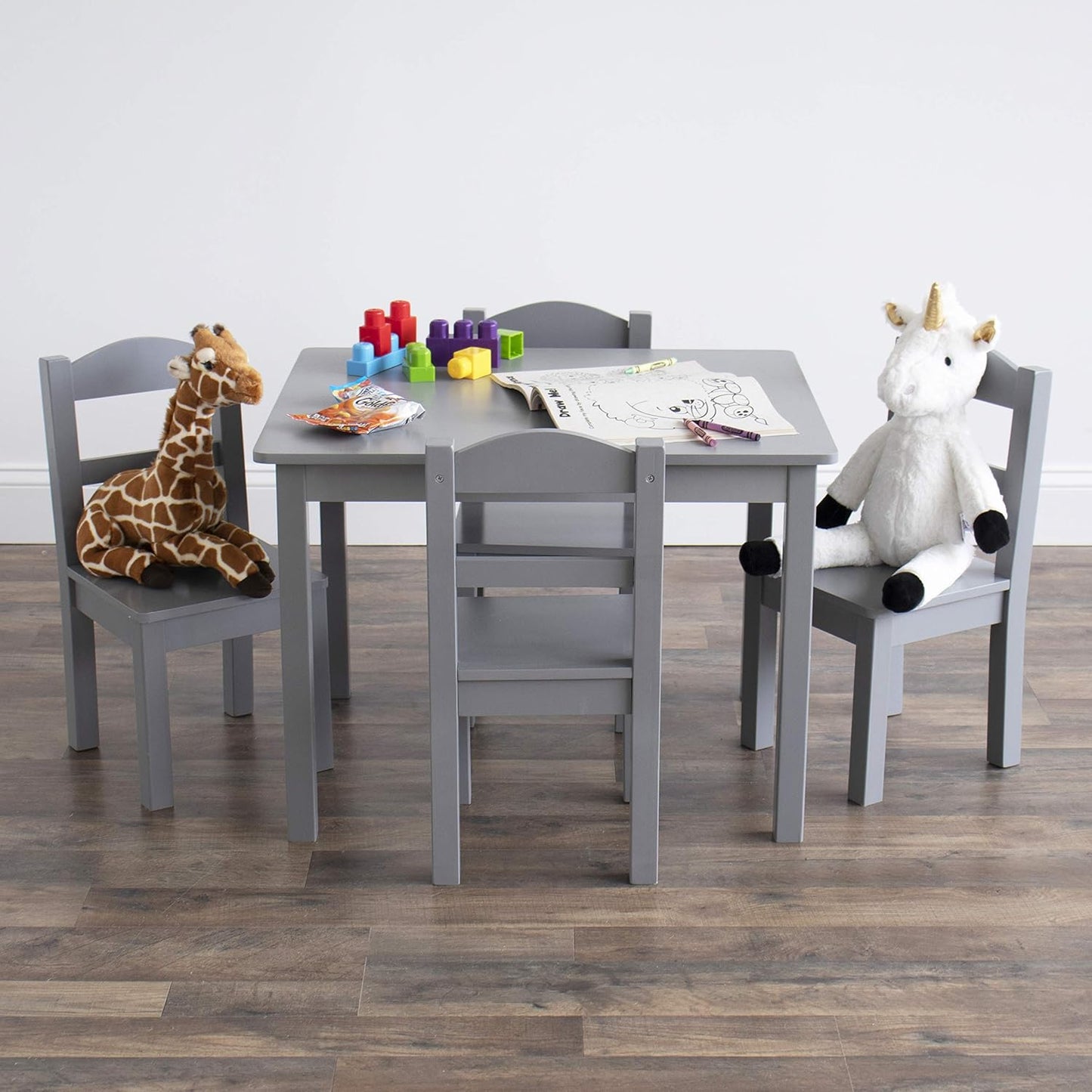 Humble Crew Kids Wooden Table and 4 Chairs Set, Grey - Kids Table and Chair Set for Toddlers and Children for Arts, Crafts, and Snack Time - Sturdy, Durable Toddler Activity Table