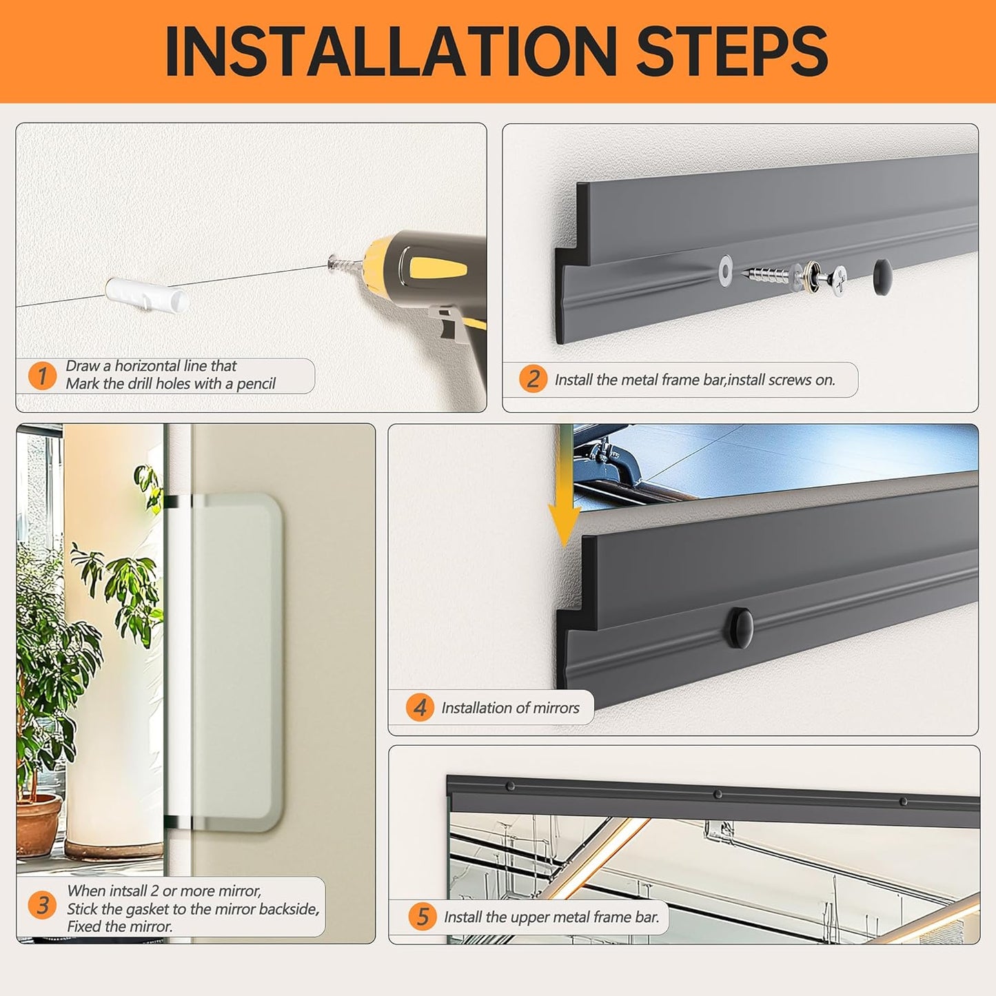 Hasipu 2 Pcs 63''x28'' Home Gym Mirror Large Full Length Wall Mounted Full Body Mirror for Yoga Dance Fitness Exercise Studio Bedroom Garage, Frameless Tempered Glass Workout Mirrors Black Rectangular