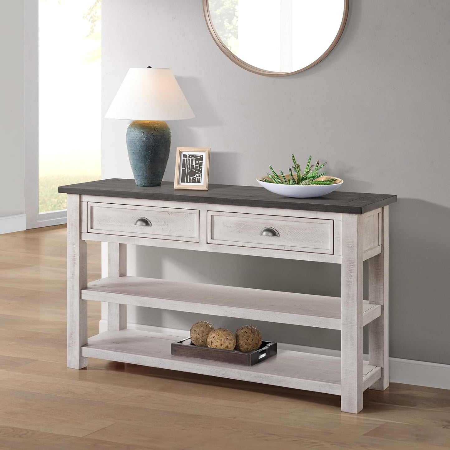 Martin Svensson Home Monterey Solid Wood Sofa Console Table White with Grey Top