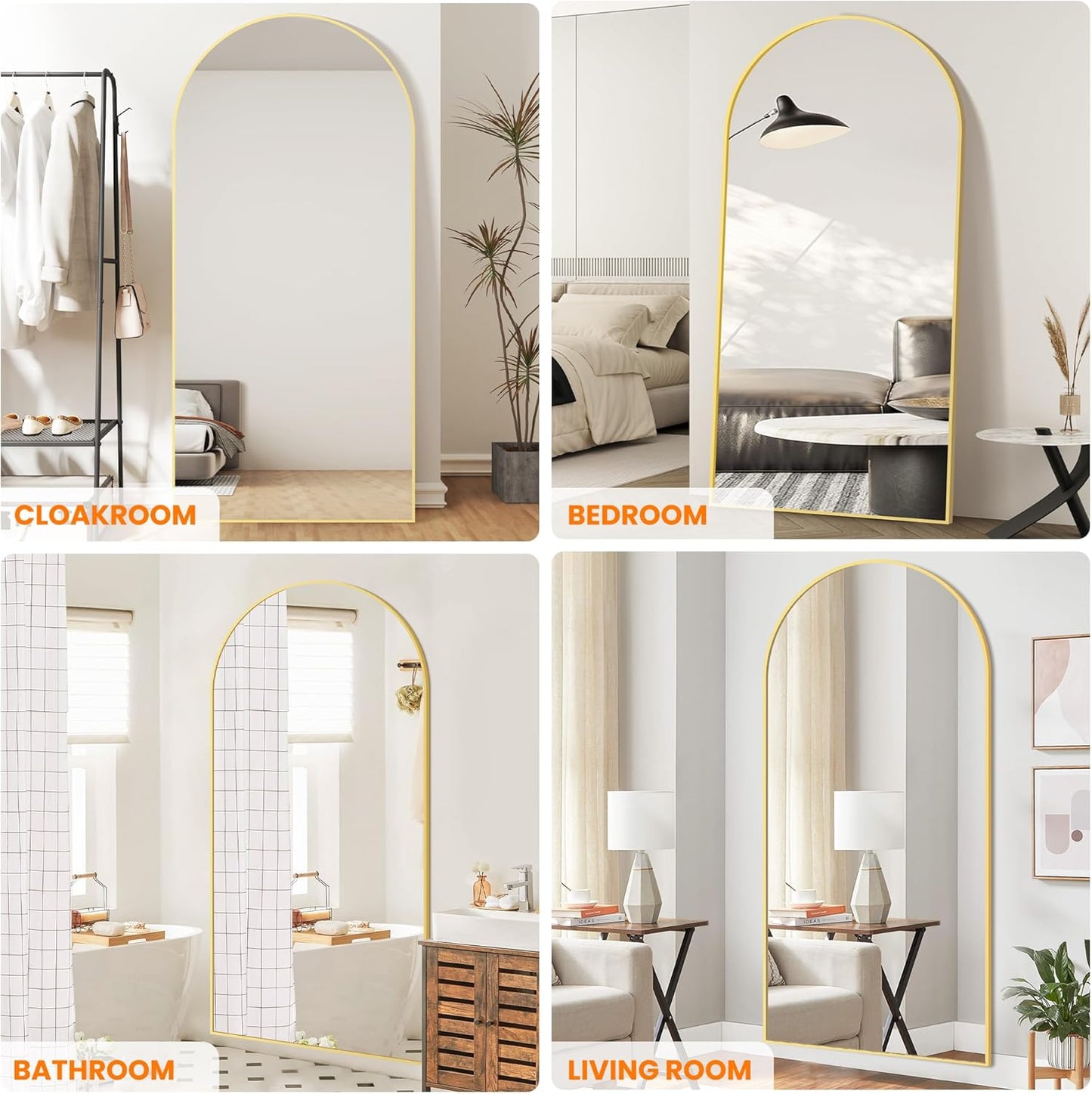 Full Length Arched Mirror, 75"x35" Standing Floor Full Body Mirror for Wall with Aluminum Alloy Frame for Bedroom, Living Room, Dressing Room(Gold)
