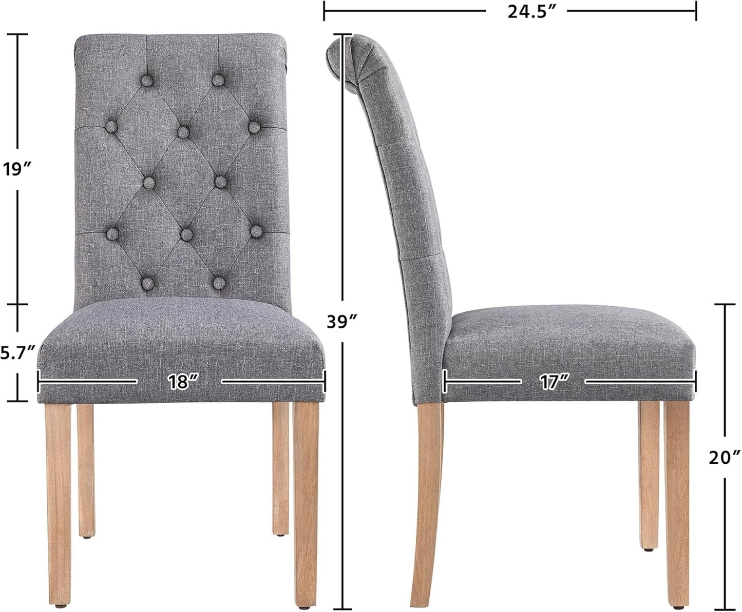 Yaheetech Dining Chairs Set of 4 Fabric Upholstered Button Tufted Kitchen Chairs with Solid Wood Legs for Home, Restaurant, Dining Room, Dark Gray