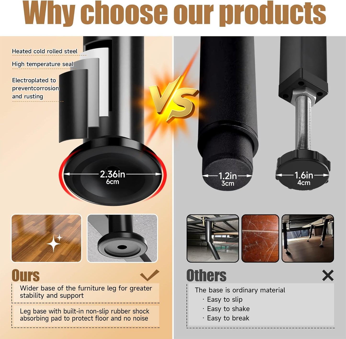 Adjustable Height Bed Support Legs 13.8-23.6 inch, Bed Frame Center Support Legs for Bed Frame/Bed Center Slat/Furniture, Heavy Duty Metal Bed Replacement Legs Bed Slats Support Legs, Upgraded Version