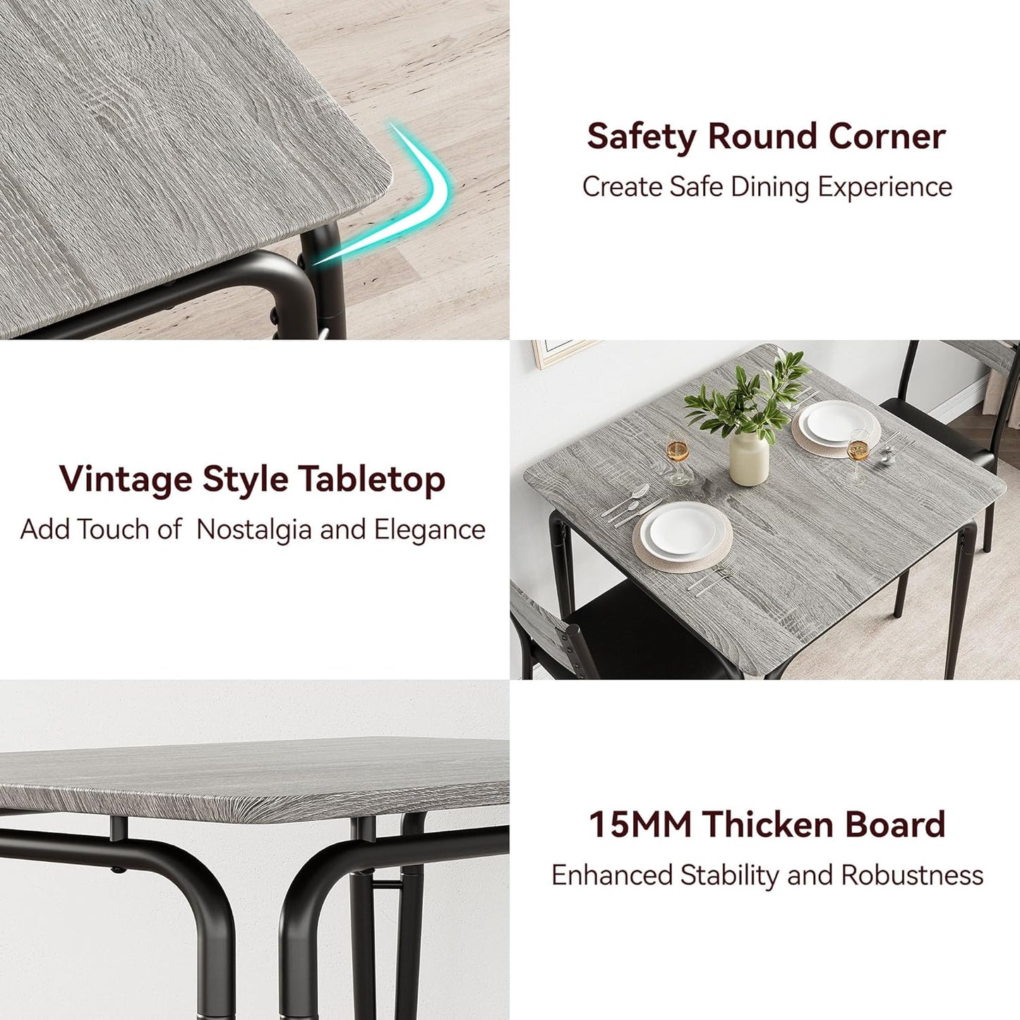 Dining Table for 2, Small Table and Chairs Set of 2, Square Dinette Set for 2, 3 Piece Kitchen & Dining Room Sets for Small Space (Oak, Table with 2 Upholstered Chairs)