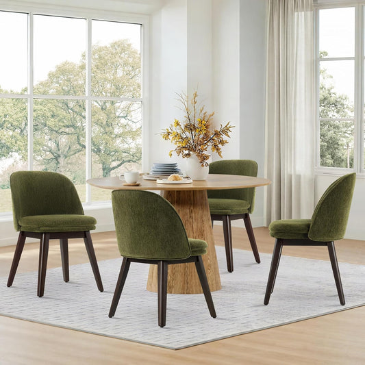 Wooden Dining Chairs Set of 4, Fabric Upholstered Modern Dining Room Chairs with Double-Layer Thick Seat Cushion & Ergonomic Backrest for Restaurant, Kitchen and Café, Green, 2 Boxs