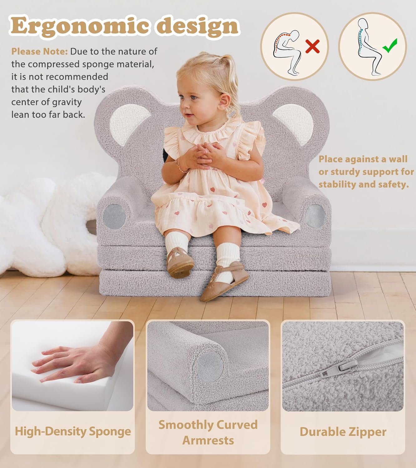 Kids Couch, 2-in-1 Soft Toddler Couch Fold Out with Blanket, Chair Comfy, Foldable Convertible Plush Sofa to Lounger, Gifts for Kids Girl Boys, Koala