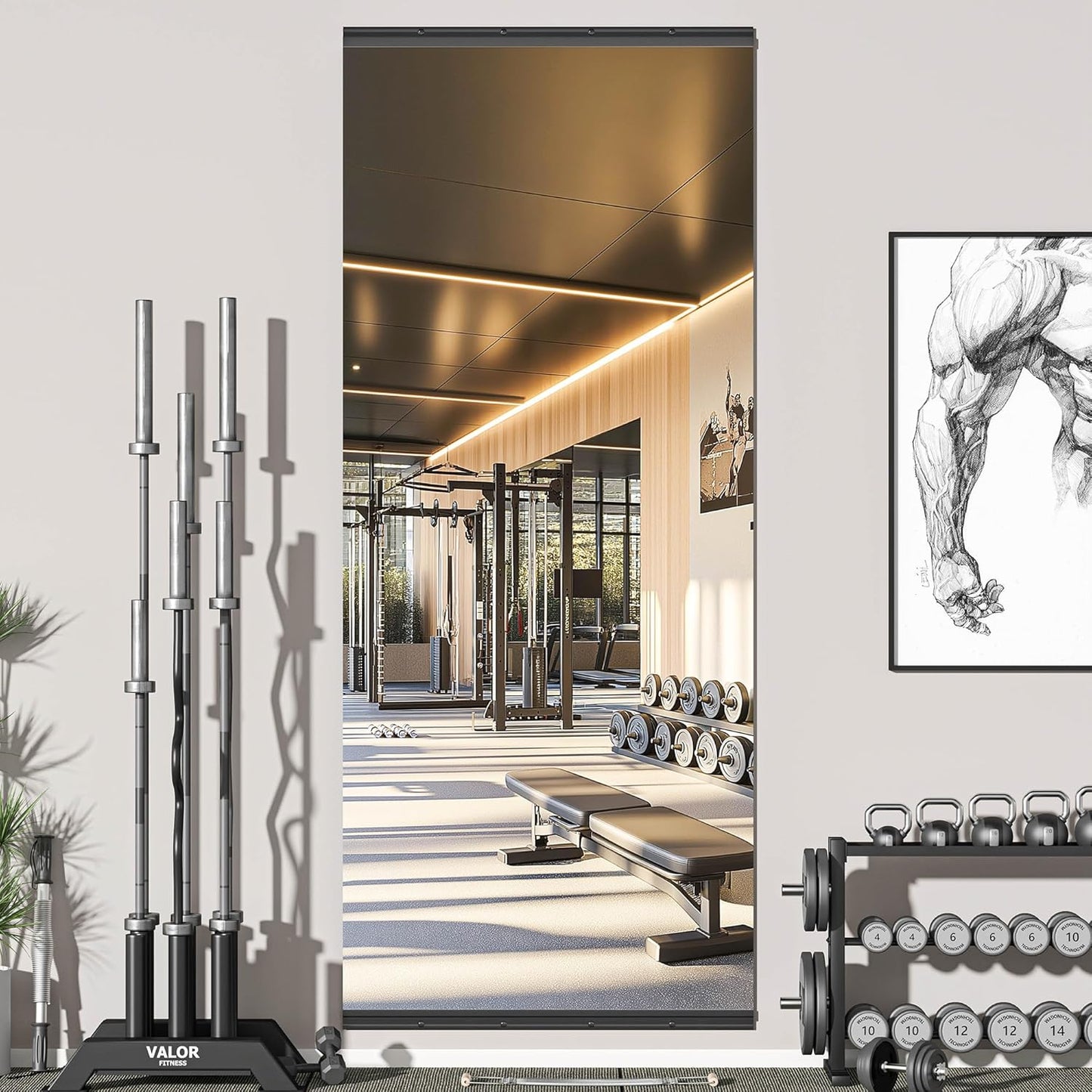 Hasipu 94''x39'' Home Gym Mirror Large Full Length Wall Mounted Full Body Mirror for Yoga Dance Fitness Exercise Studio Bedroom Garage, Frameless Tempered Glass Workout Mirrors Black Rectangular