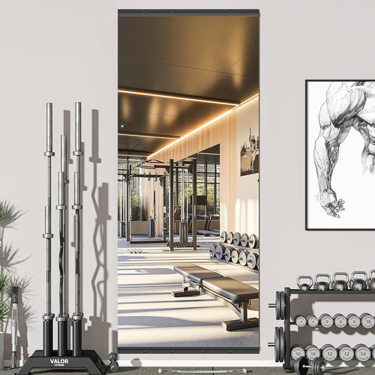 Hasipu 94''x39'' Home Gym Mirror Large Full Length Wall Mounted Full Body Mirror for Yoga Dance Fitness Exercise Studio Bedroom Garage, Frameless Tempered Glass Workout Mirrors Black Rectangular