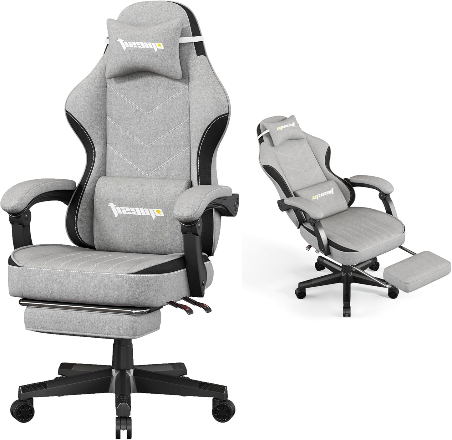 Gaming Chair,Fabric Computer Chair with Pocket Spring Cushion,400 lb Load Capacity,Ergonomic Office Chair with Footrest,Height Adjustable Video Gamer Chair with Lumbar Support (Grey)