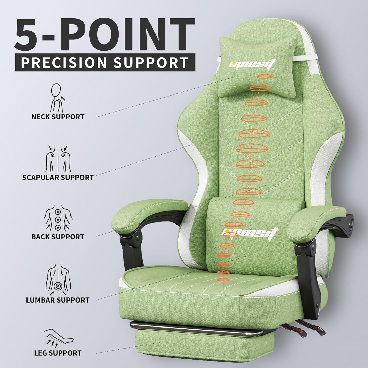 Gaming Chair,Fabric Computer Chair with Pocket Spring Cushion,400 lb Load Capacity,Ergonomic Office Chair with Footrest,Height Adjustable Video Gamer Chair with Lumbar Support (Green)
