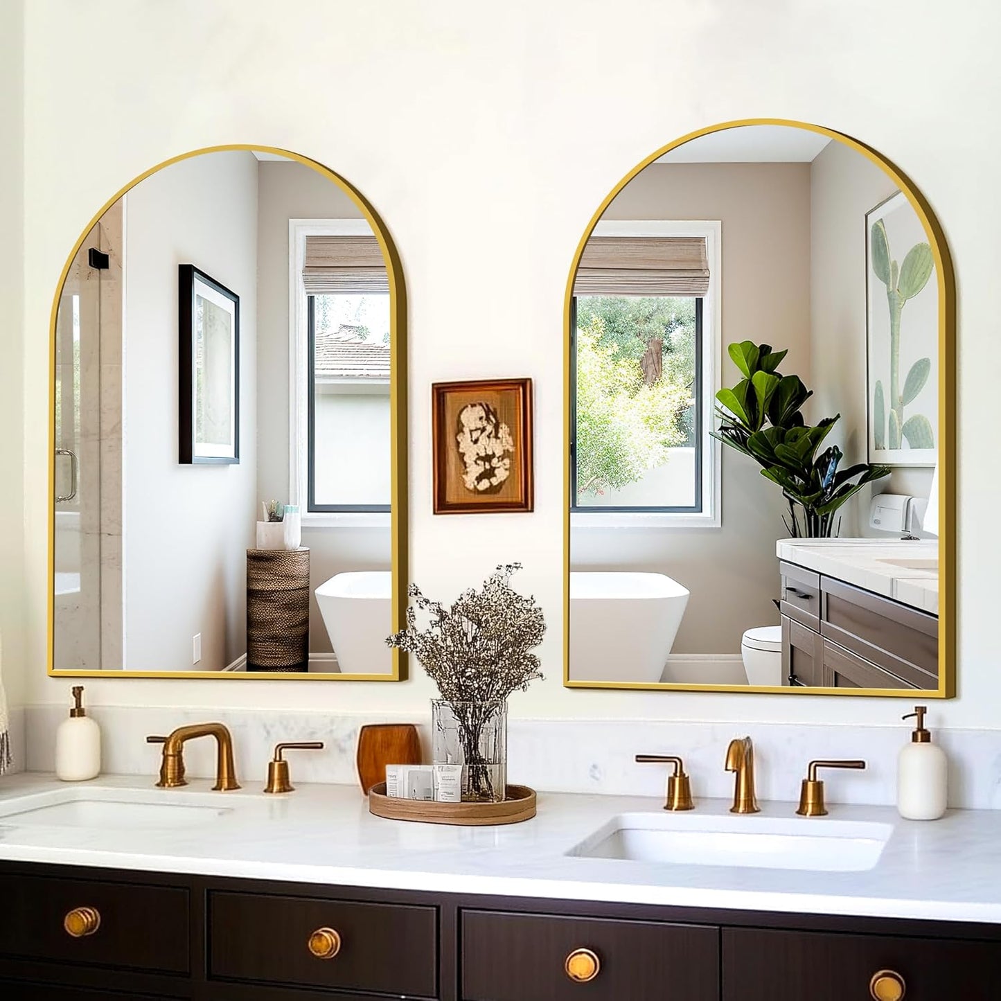 FICTOR Bathroom Vanity Mirror for Wall,2 Pack 24”x36” Arched Metal Framed Bathroom Mirror for Over Sink, Entryway, Living Room,Bedroom(Gold)