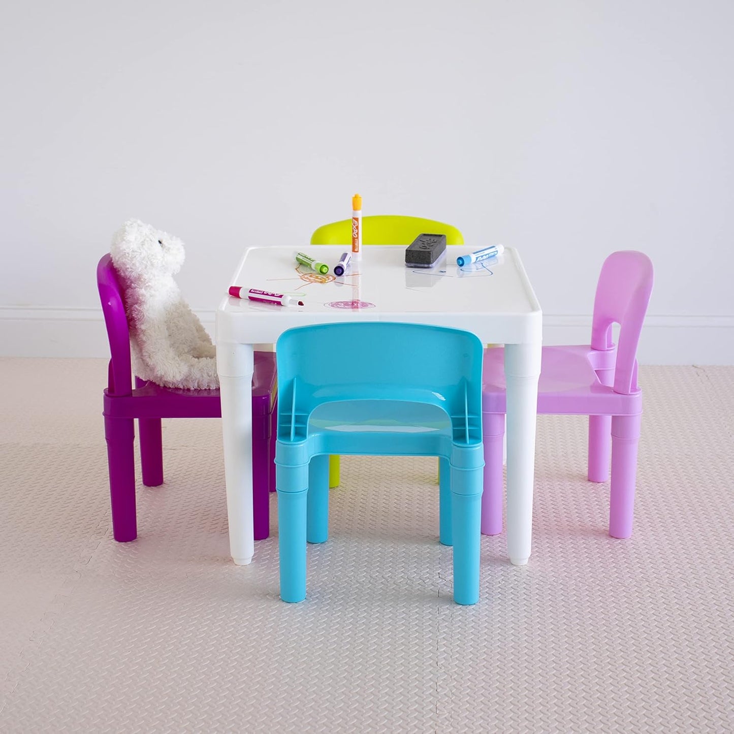 Humble Crew Kids Table and 4 Chair Set, White Table with Chairs - Sturdy Toddler Activity Table for Playtime, Arts, Crafts, Reading, and More - 5-Piece Children’s Furniture for Daycare Playroom